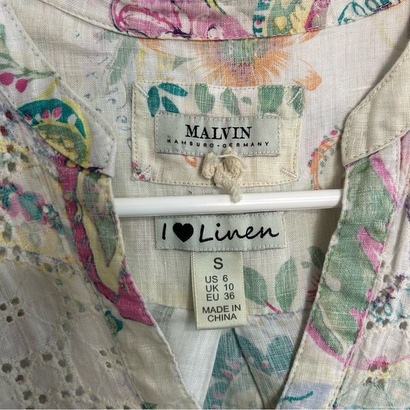 Malvin 100% Linen Multicolor Floral Long Sleeve Blouse Women’s Size Small - Picture 2 of 5